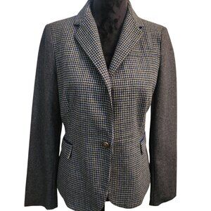 NWT Love Tree Wool Blend Houndstooth Blazer Medium Gray Elbow Patch Size L